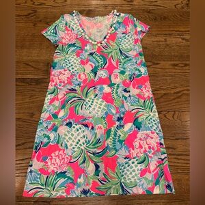 NWOT Lilly Pulitzer Pink Pineapple Floral Dress S Pom Pom Trim